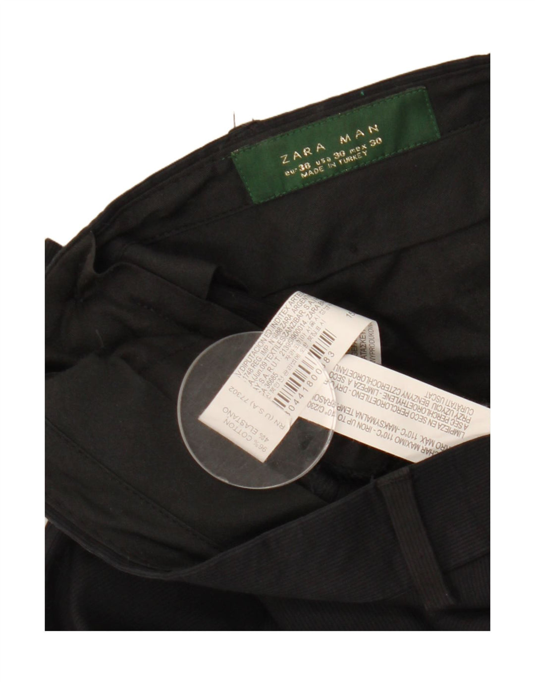 ZARA Pantalón chino recto para hombre EU 38 Small W30 L28 Algodón negro