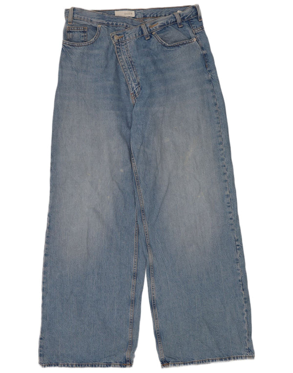 Zara Vaqueros de pierna ancha y talle alto para mujer EU 42 Large W32 L32 Algodón azul