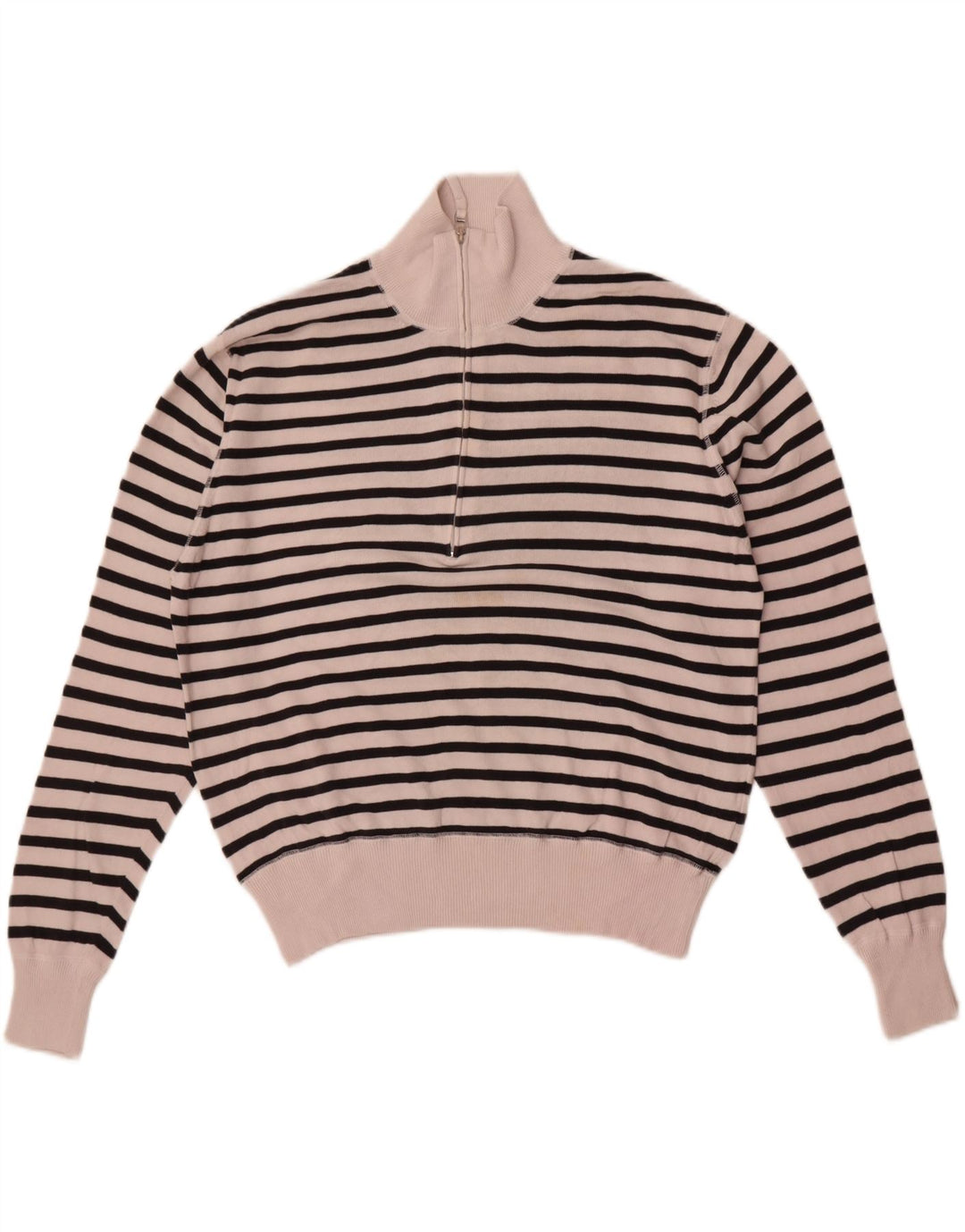 Slam Suéter tipo jersey con cuello y cremallera para mujer Reino Unido 44 Algodón a rayas blanco mediano