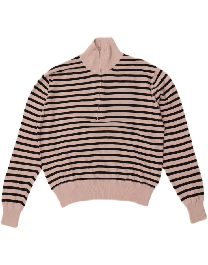 Slam Suéter tipo jersey con cuello y cremallera para mujer Reino Unido 44 Algodón a rayas blanco mediano