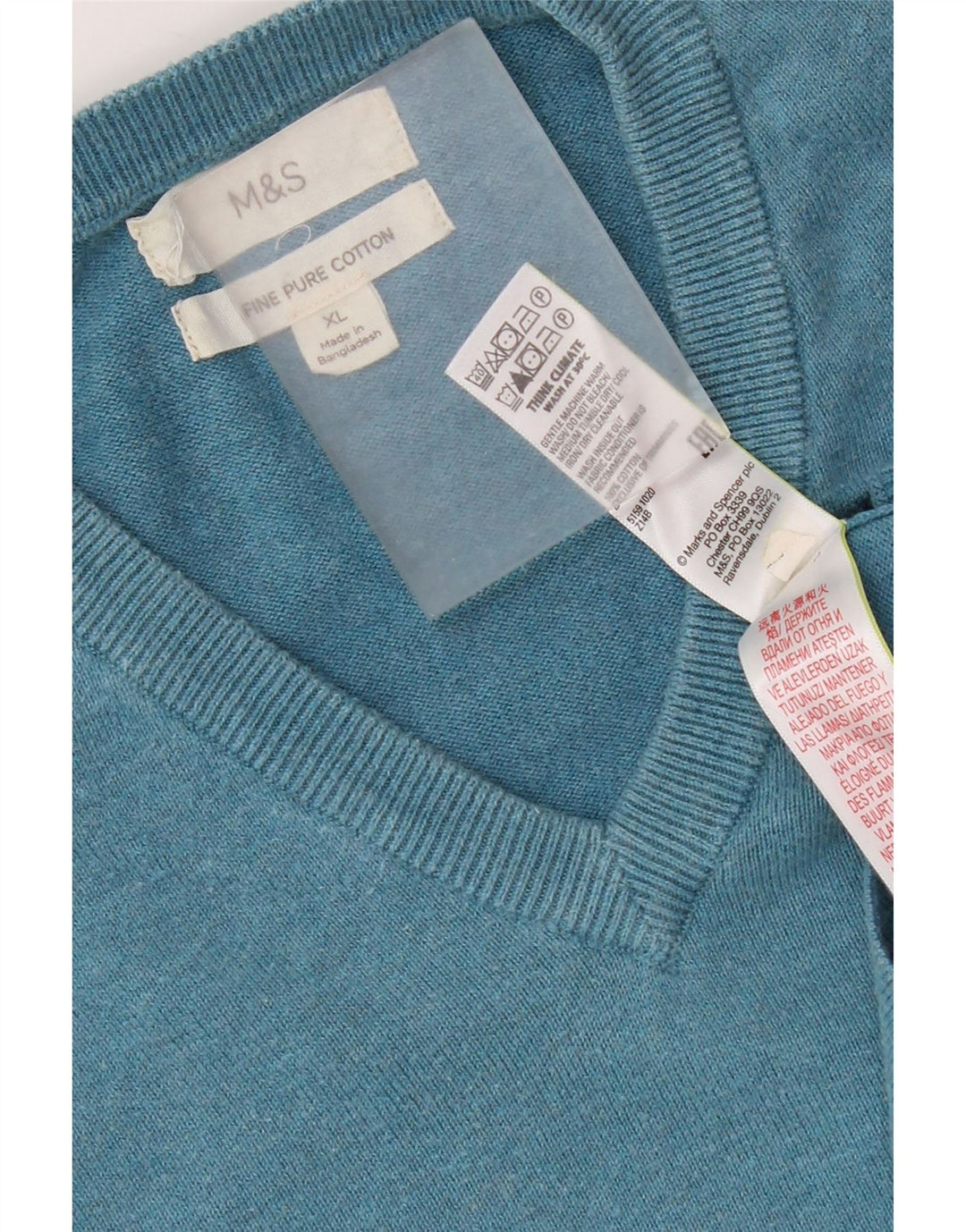Marks & Spencer Jersey con cuello en V para hombre XL Algodón azul