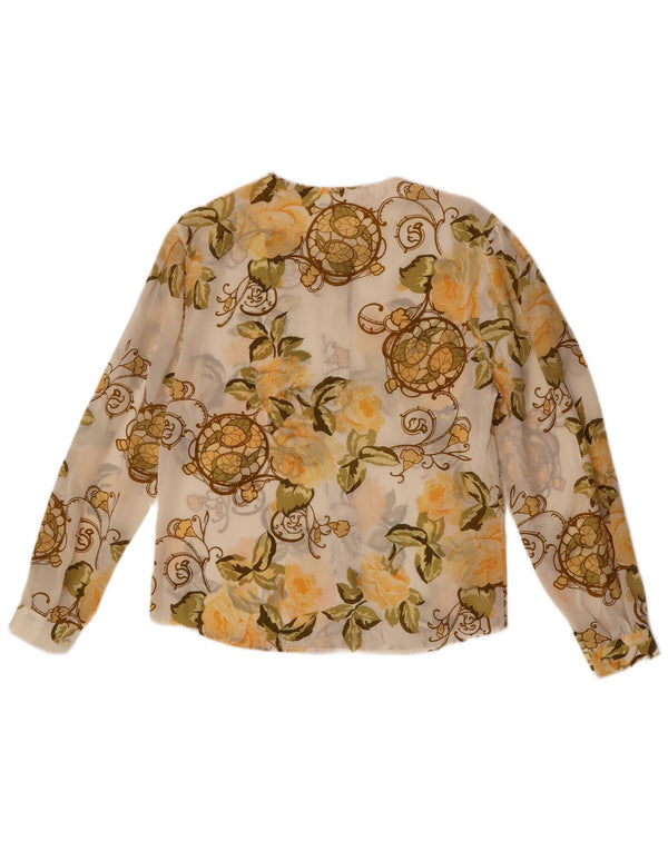 Vintage mujer ver a través de camisa blusa Reino Unido 14 grande off blanco floral