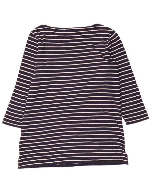 Crew Clothing Top para mujer manga 3/4 UK 12 Algodón a rayas azul marino mediano
