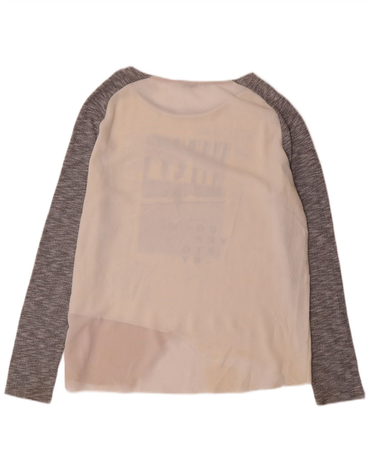 Zara Mujer Top Gráfico Manga Larga UK 46 Grande Blanco Colorblock