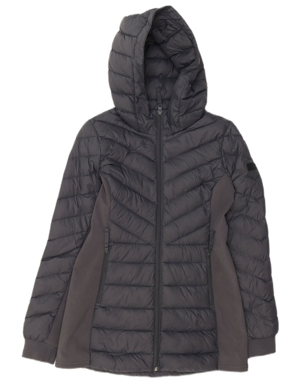 HOLLISTER Chaqueta acolchada con capucha para mujer UK 10 Small Grey Nylon