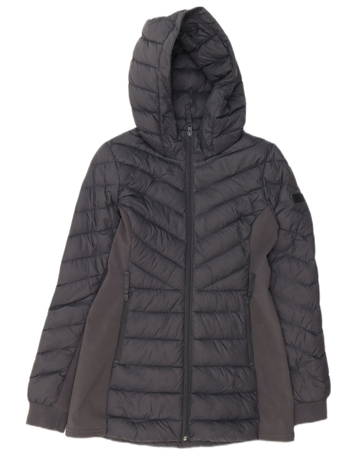 HOLLISTER Chaqueta acolchada con capucha para mujer UK 10 Small Grey Nylon
