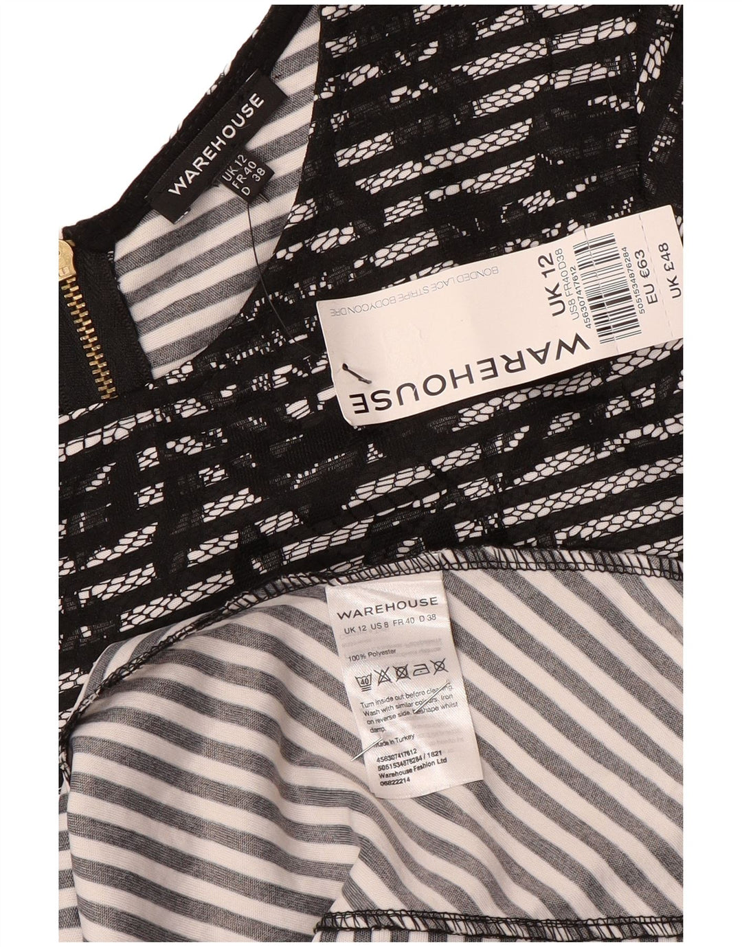 Vestido ajustado para mujer de Warehouse UK 42 Poliéster floral negro mediano