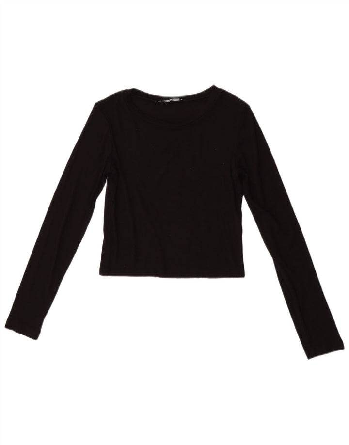 Zara Mujer Crop Top Manga Larga UK 8 Small Negro