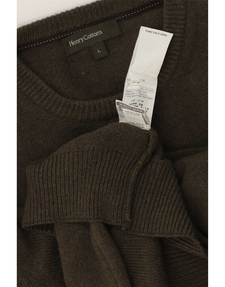 Henry Cottons Jersey de Cuello Redondo para Hombre de Lana Virgen Caqui Grande