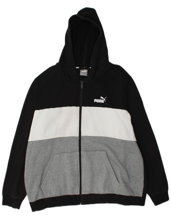 Puma Sudadera con capucha y cremallera para hombre, talla 2XL, algodón negro con bloques de color