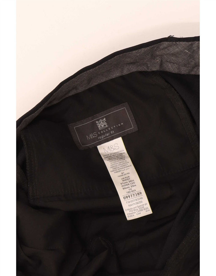 Marks & Spencer Pantalón de traje de corte regular para hombre W36 L33 Poliéster azul marino