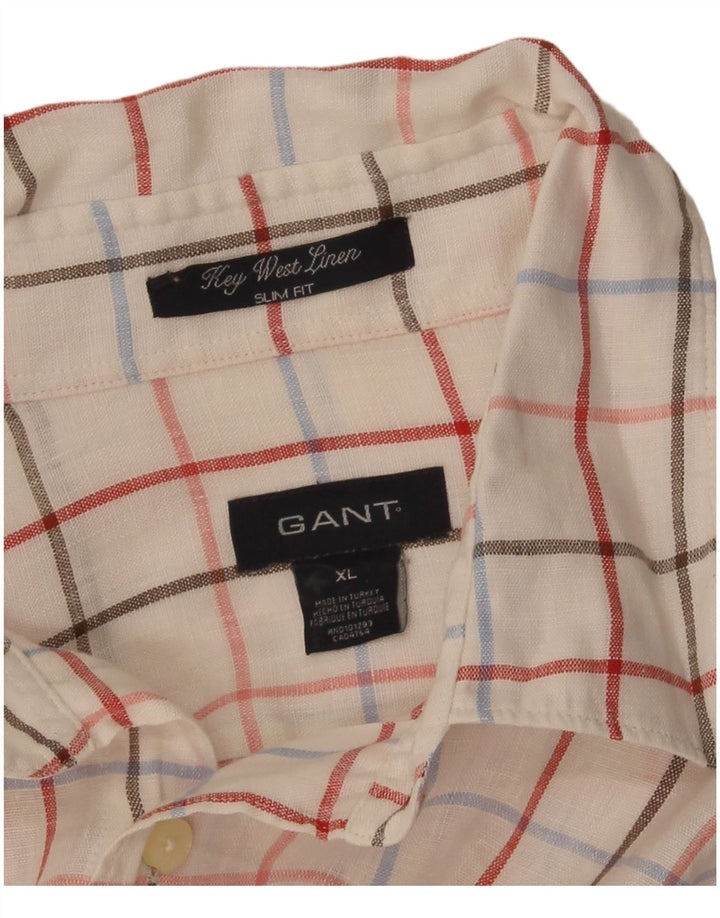 Gant Camisa Slim Fit XL De Lino A Cuadros Blanco Hombre