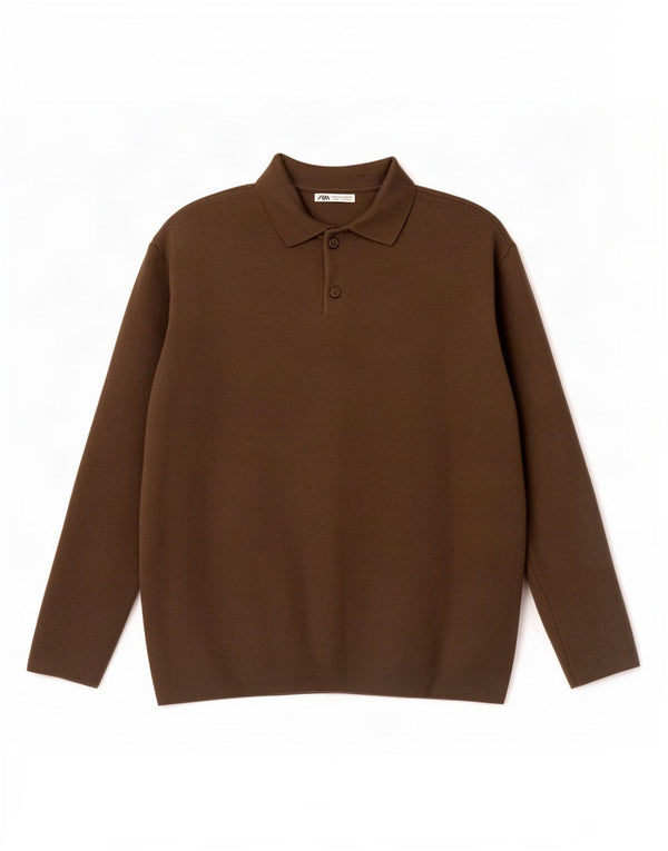 Zara Hombre Jersey De Cuello Polo XL Viscosa Marrón