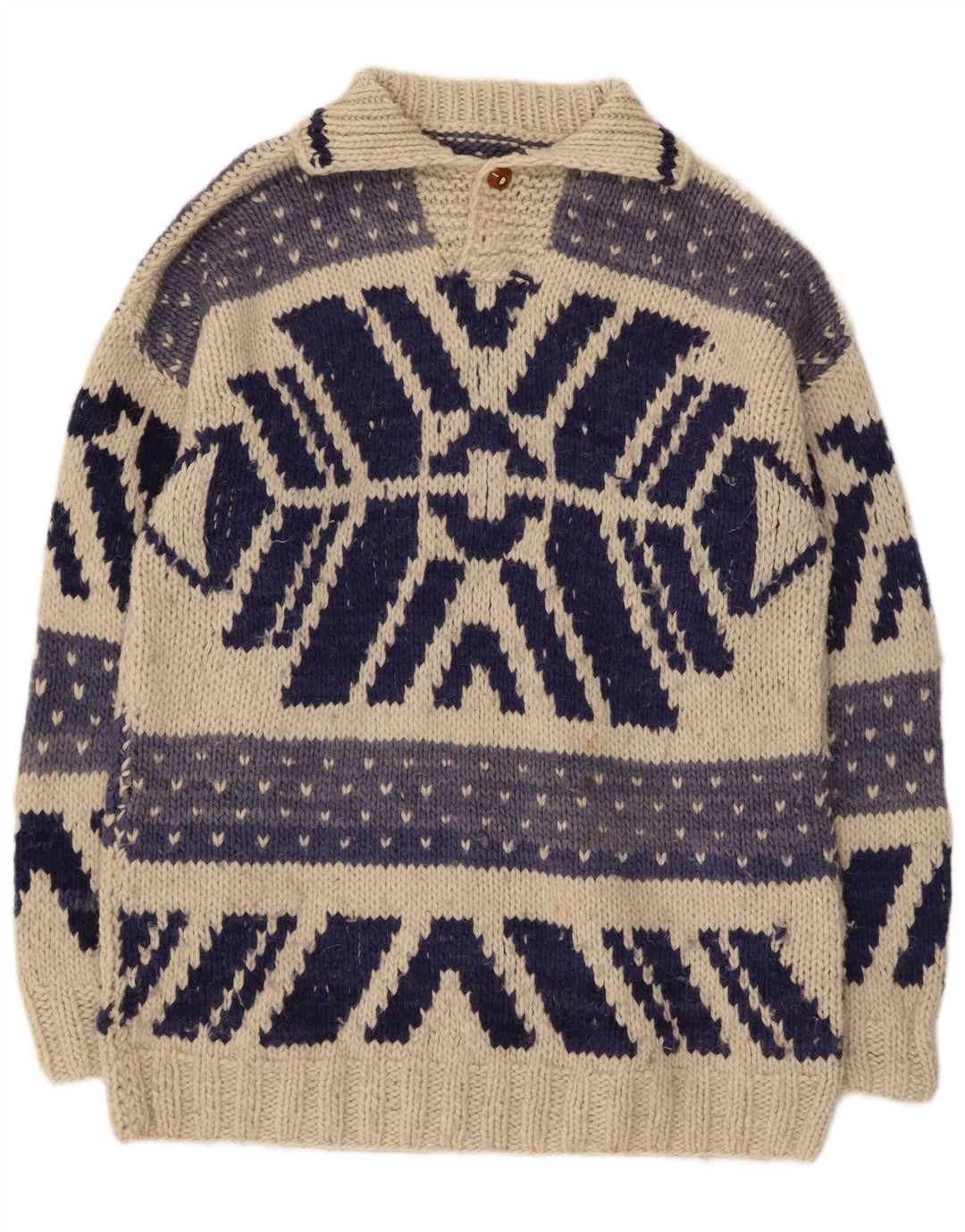 Vintage hombres polo cuello jersey suéter medio apagado blanco geométrico