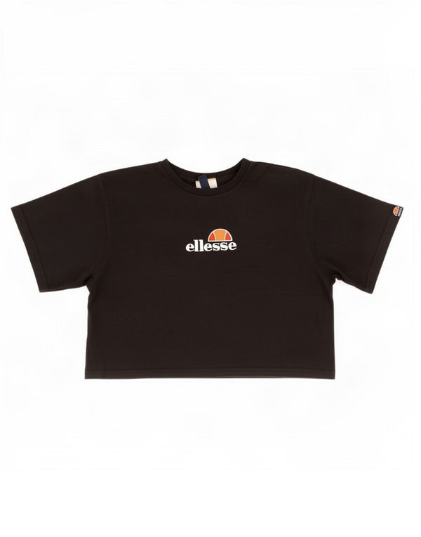 Ellesse Womens Crop Graphic T-Shirt Top UK 10 Small Black Cotton