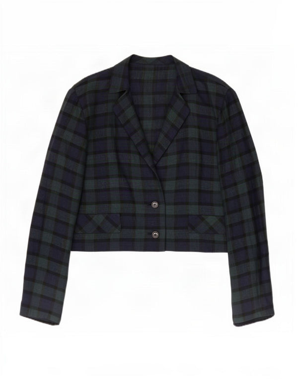 Vintage mujer 2 botones Blazer chaqueta Reino Unido 14 cheque verde medio