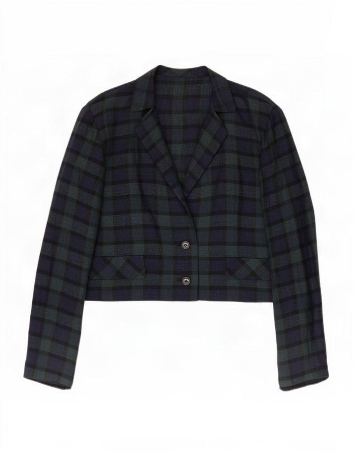 Vintage mujer 2 botones Blazer chaqueta Reino Unido 14 cheque verde medio