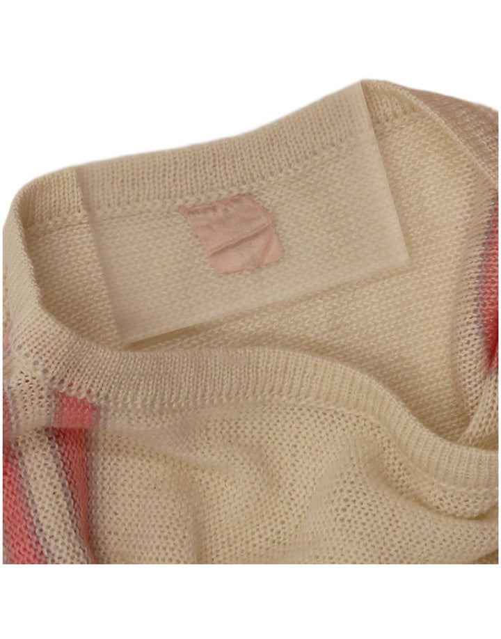 VINTAGE Mujer Barco Cuello Jersey Suéter Reino Unido 14 Bloque de color rosa medio