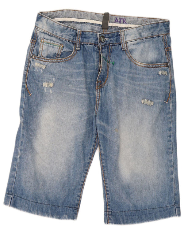 Zara Pantalones cortos vaqueros desgastados para niños 13-14 años W30 Algodón azul