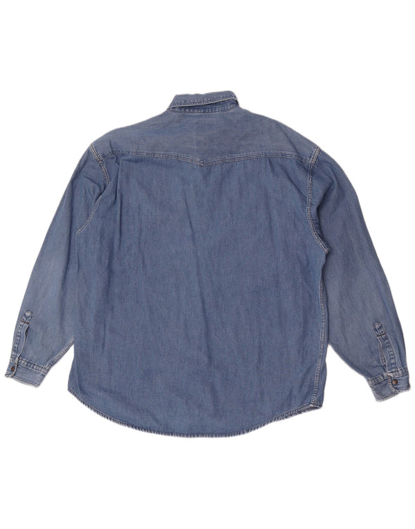 Camisa vaquera vintage para hombre algodón azul grande