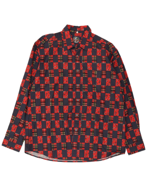 Camisa vintage para hombre talla 41/42 algodón a cuadros azul marino grande