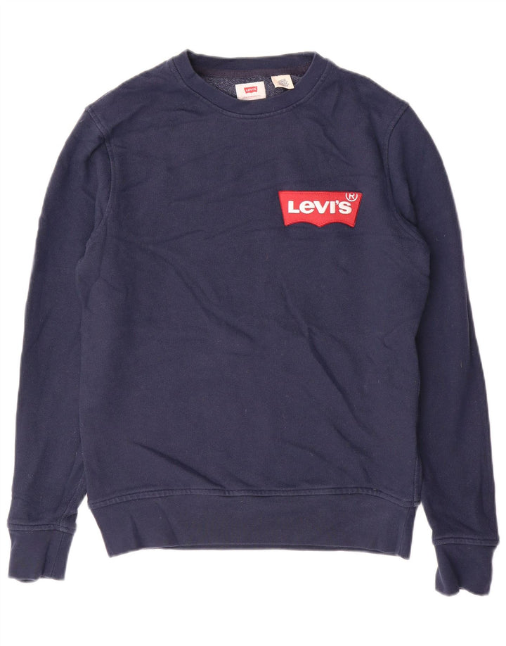 LEVI'S Mens Graphic Sudadera Jumper Pequeño Azul Marino Algodón