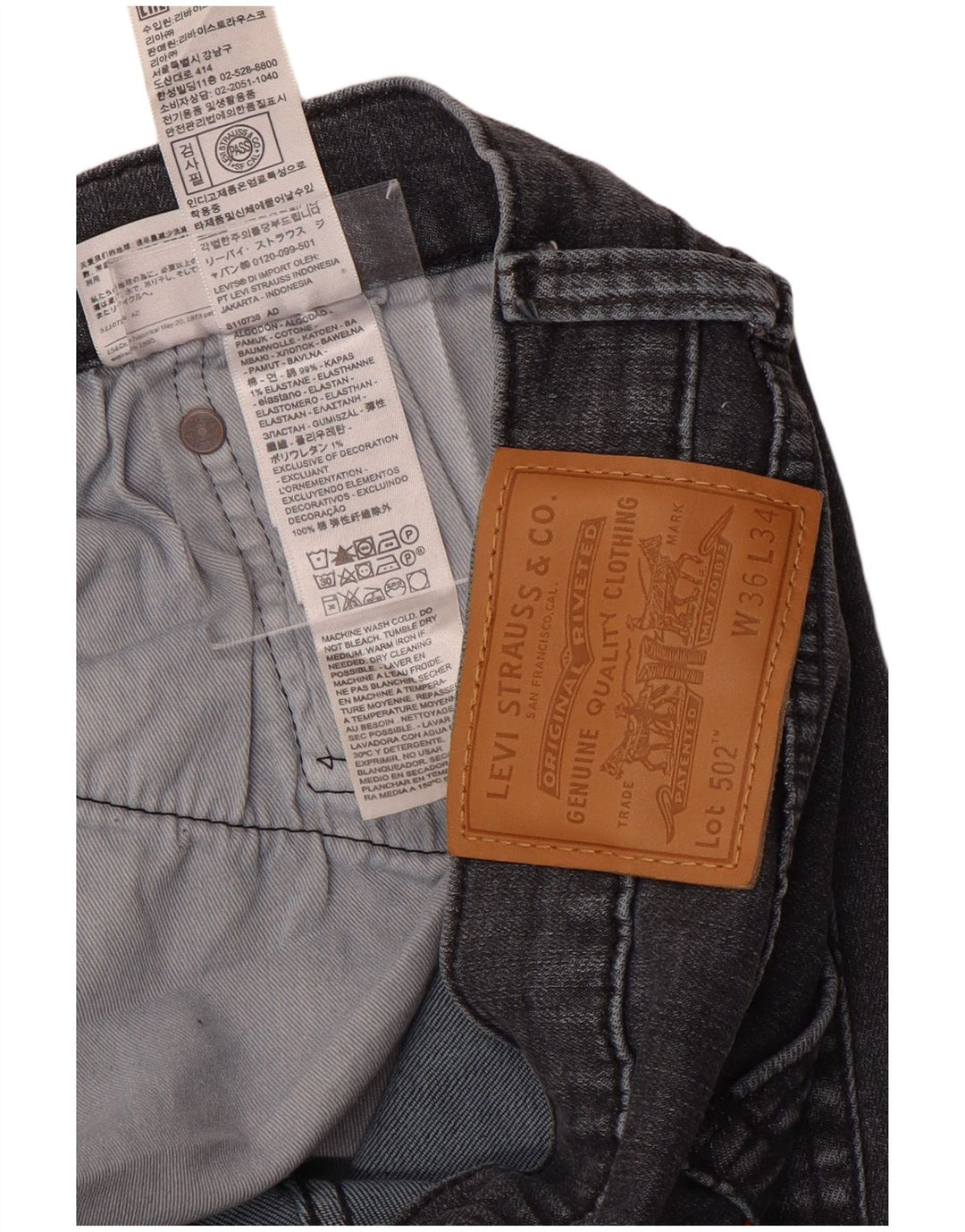 LEVI'S Vaqueros cónicos 502 para hombre W36 L34 Algodón gris