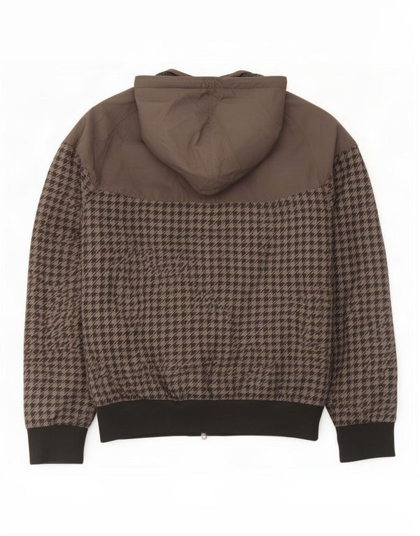 Nike Mens Hooded Bomber Jacket UK 34/36 Small Grey Houndstooth Polyester