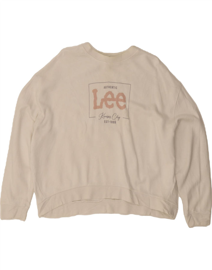 LEE Womens Relaxed Fit Graphic Sweatshirt Jumper UK 14 Medium White Vintage Lee and Second-Hand Lee from Messina Hembry 