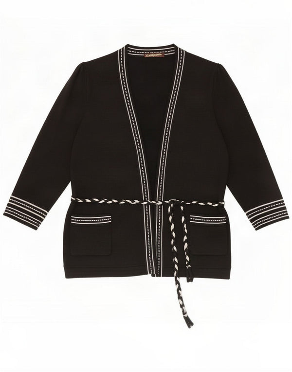 Suéter tipo cárdigan vintage para mujer UK 46 Large Black Colourblock
