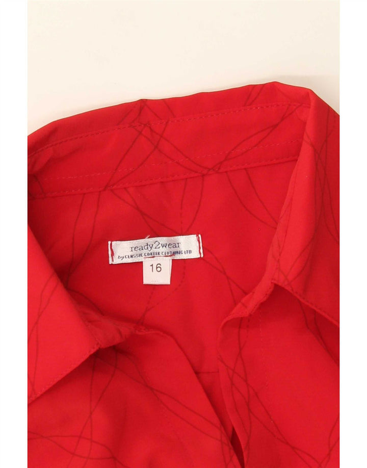 Vintage mujer patrón abstracto camisa blusa Reino Unido 16 poliéster rojo grande