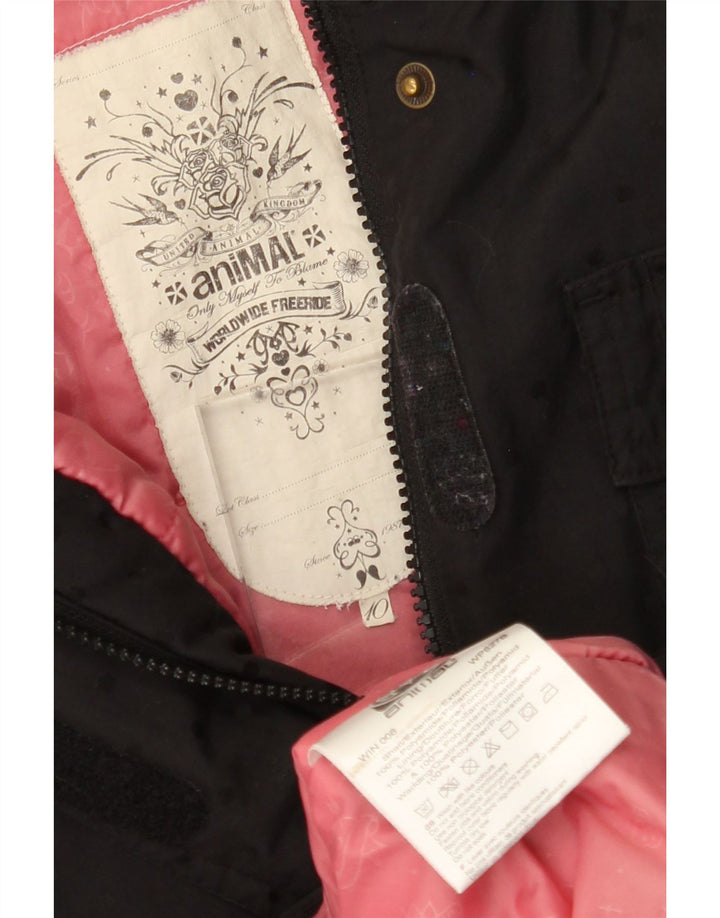 ANIMAL Chaqueta cortavientos con capucha para mujer UK 10 Small Black Polyamide