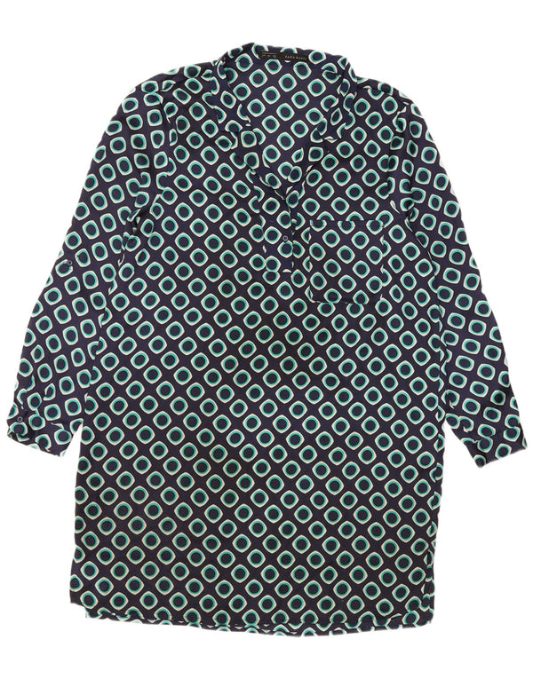 Zara Vestido recto de manga larga para mujer UK 46 Grande Azul marino Geométrico