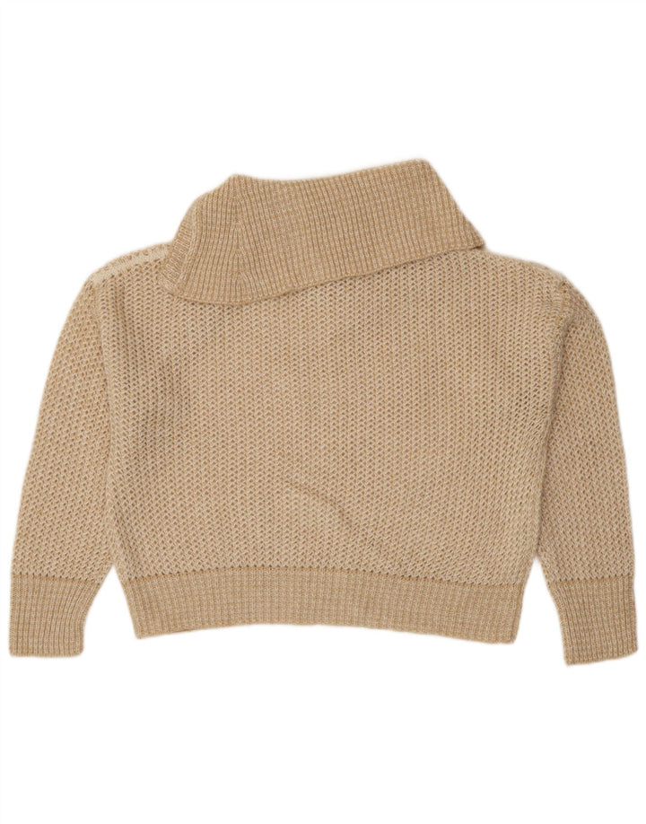 STEFANEL Suéter tipo jersey de gran tamaño con cuello y botones para mujer UK 40 Large Beige