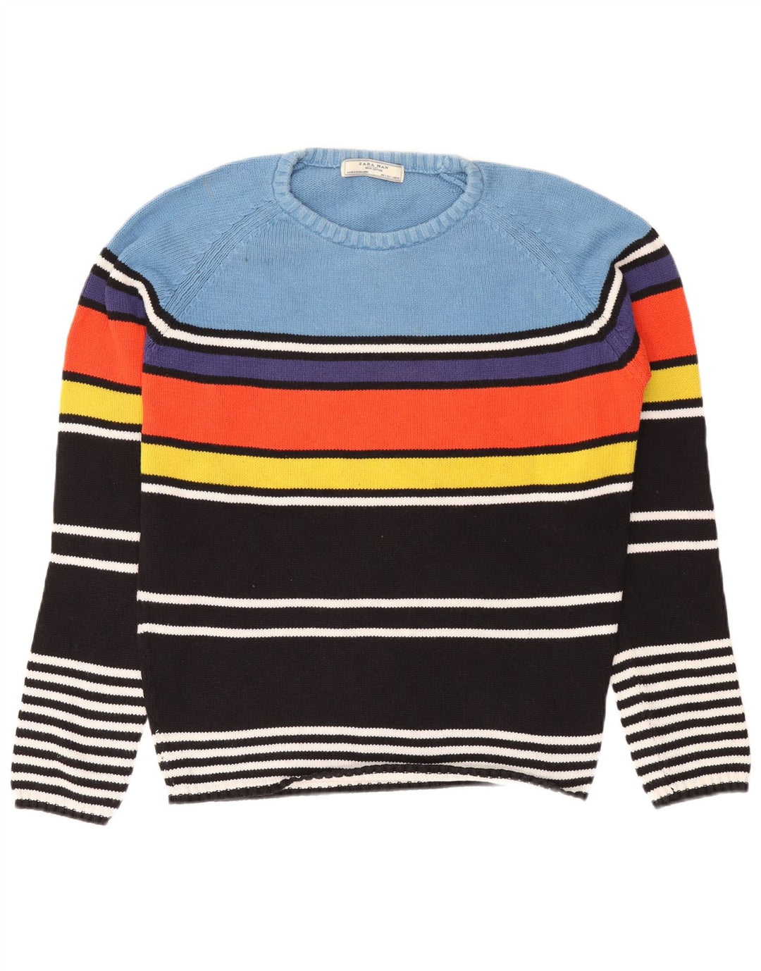 Zara Hombre Jersey De Cuello Redondo Jersey Grande Rayas Multicolor