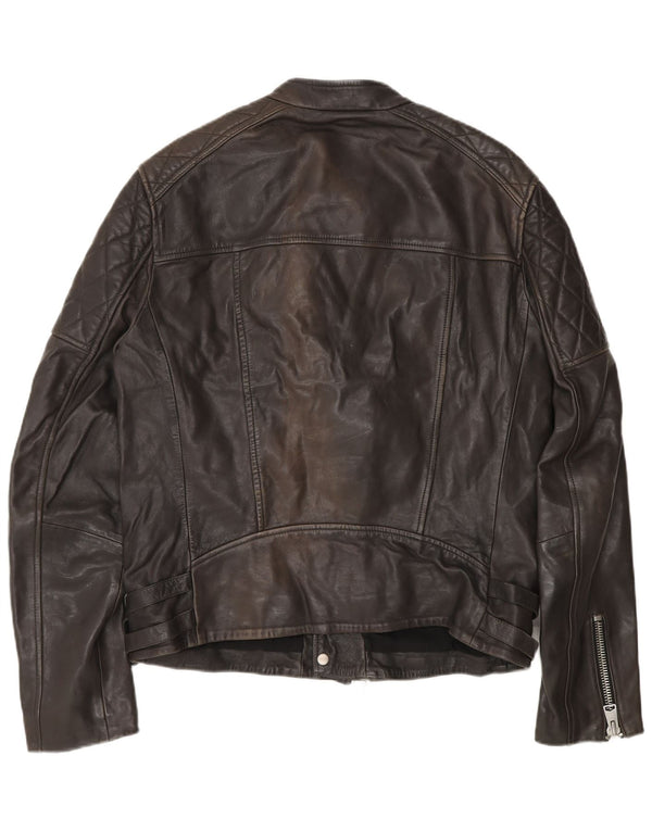 All Saints Chaqueta motera de cuero para hombre UK 40 Large Black Leather