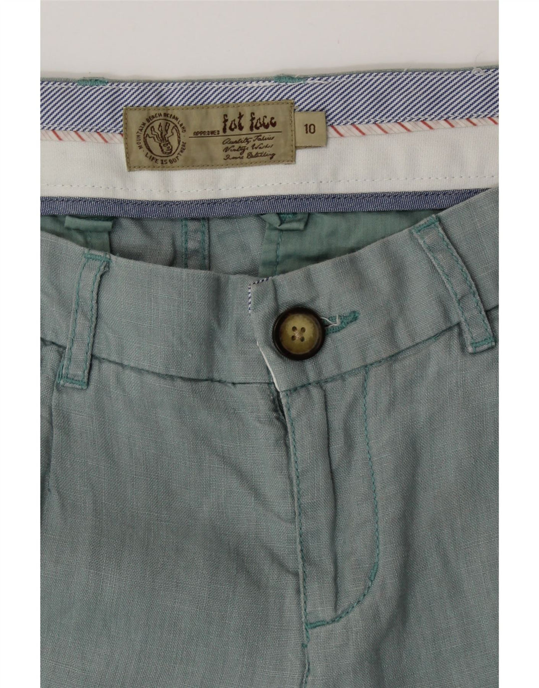 FAT FACE Pantalones casuales rectos para mujer UK 10 Small W32 L25 Green Linen