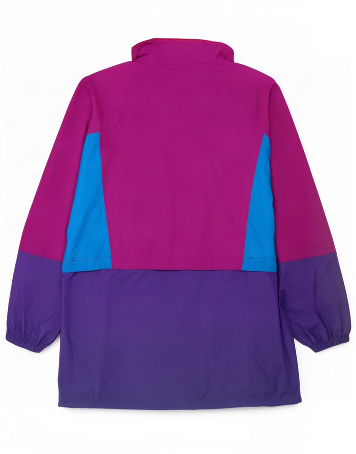 Vintage hombres con capucha chaqueta de lluvia Reino Unido 40 grande multicolor colorblock nylon