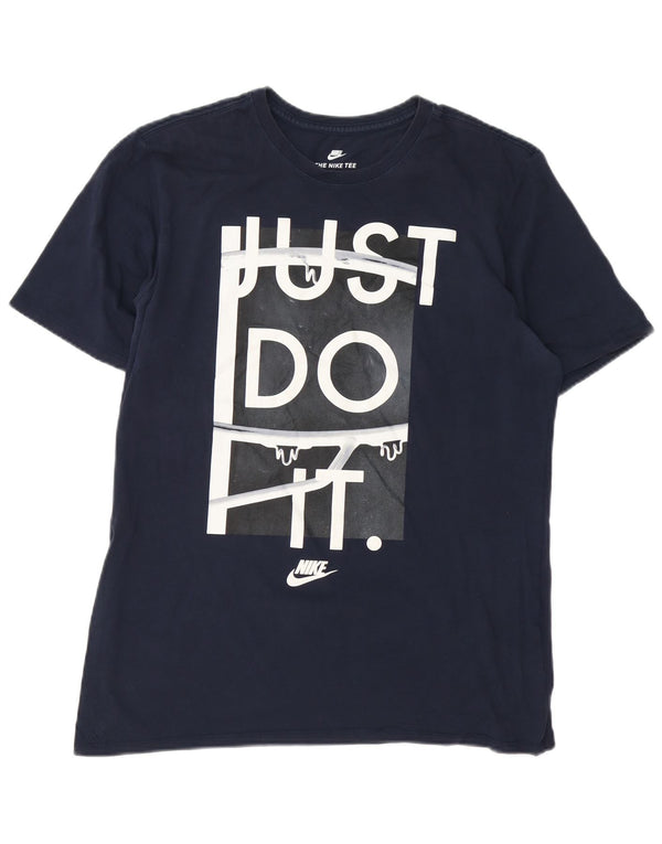 NIKE Camiseta gráfica de corte atlético para hombre Top grande de algodón azul marino