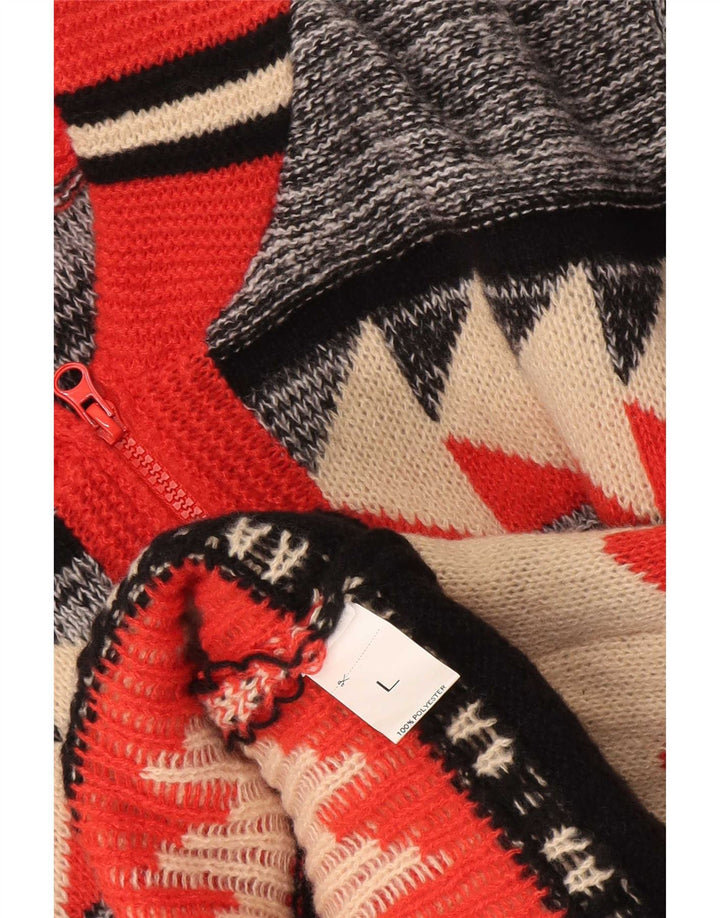 Vintage hombres Cardigan suéter grande multicolor geométrico poliéster