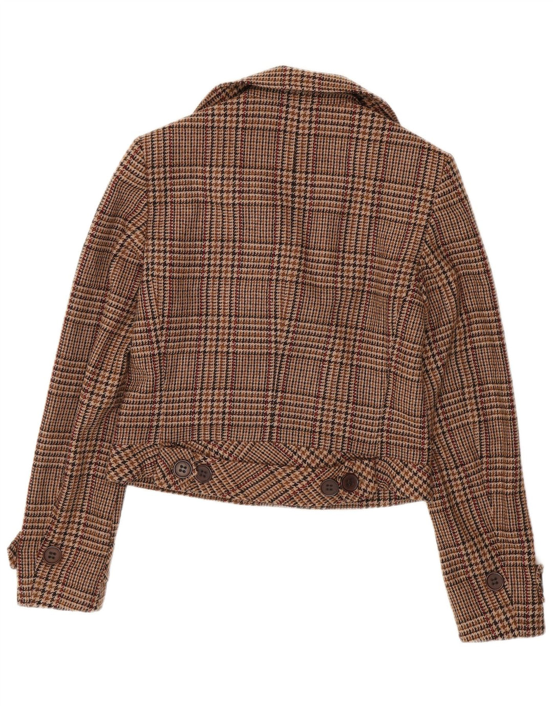 Mexx Mujer Crop Pea Coat Reino Unido 44 Grande Marrón Pata de Gallo Lana Virgen