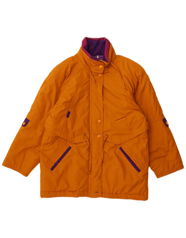 Vintage Womens Oversized Padded Coat UK 14 Large Orange Polyester