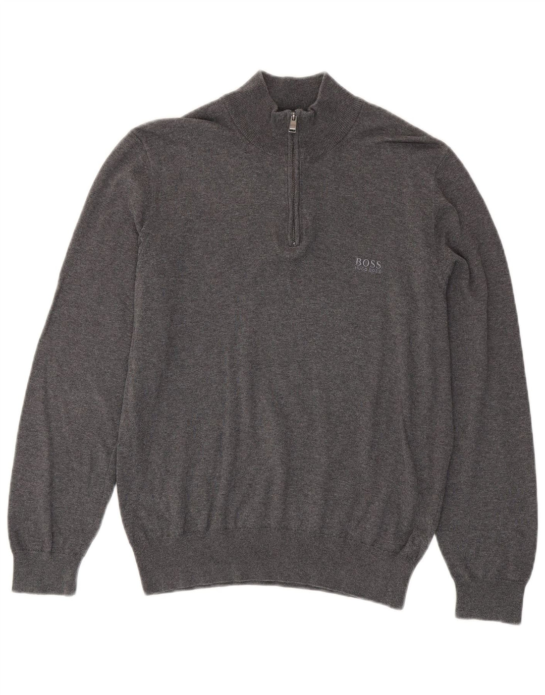 Hugo Boss Jersey con cuello y cremallera para hombre, suéter pequeño de algodón gris