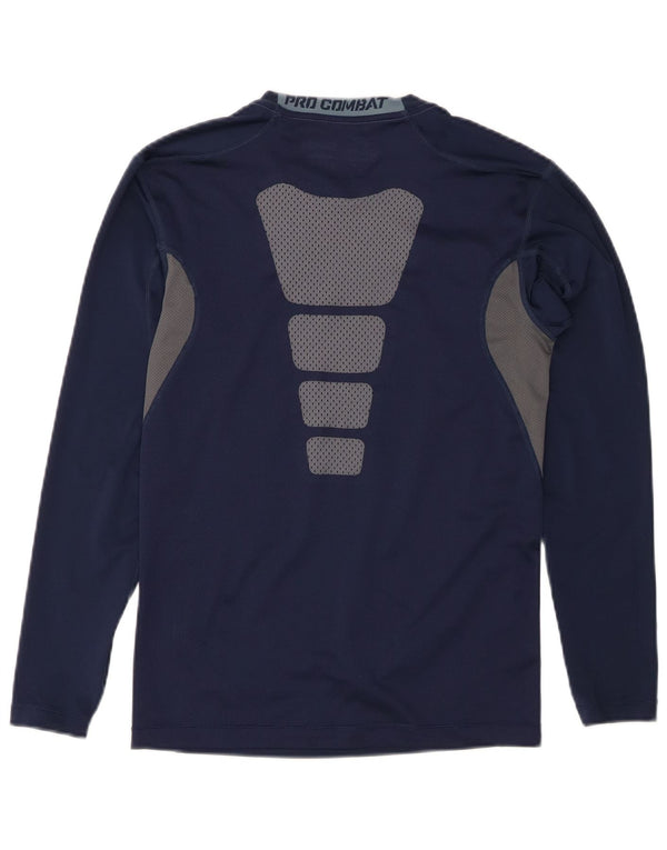 NIKE Womens Dri Fit Graphic Top Long Sleeve UK 12 Medium Navy Blue