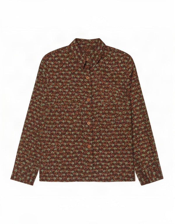 Vintage mujer camisa Reino Unido 16 grande marrón floral