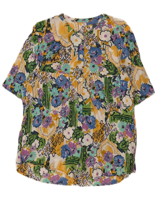 Vintage mujer camisa de manga corta blusa Reino Unido 14 grande multicolor floral