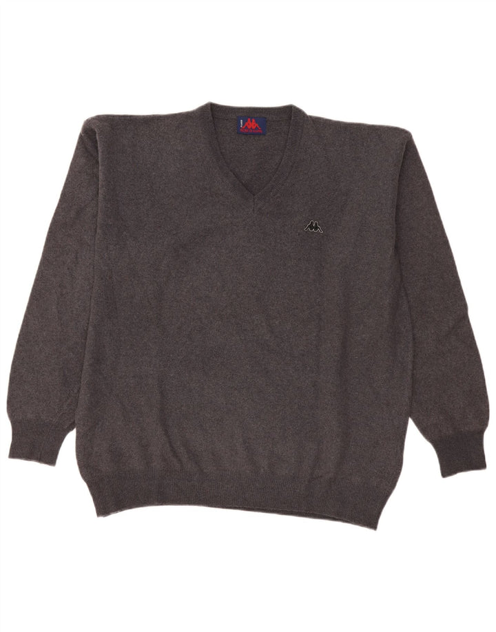 Kappa Jersey con cuello en V para hombre de lana gris grande