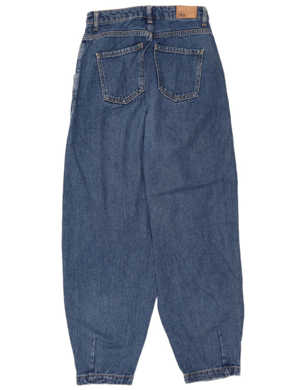 Zara Jeans Cónicos De Cintura Alta Con Globos Para Mujer EU 34 2XS W24 L26 Algodón Azul