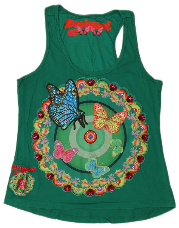 Desigual Mujer Gráfico Chaleco Top Reino Unido 12 Medio Verde Floral