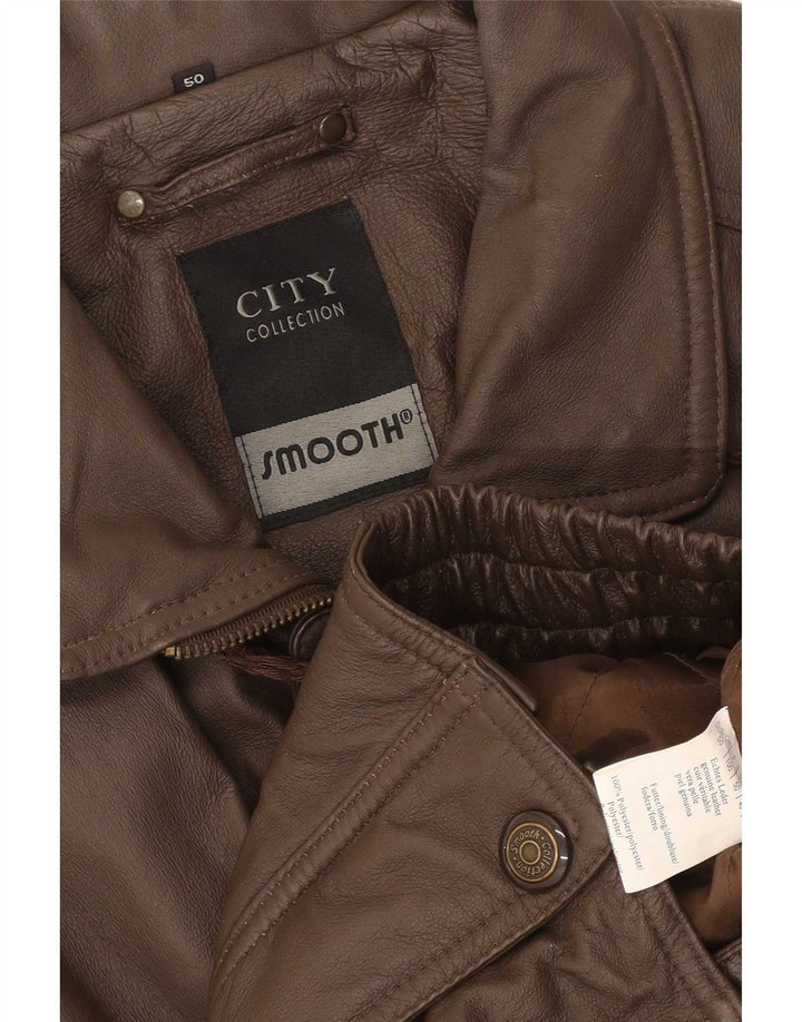 Chaqueta de cuero bomber lisa para hombre IT 50 cuero marrón grande